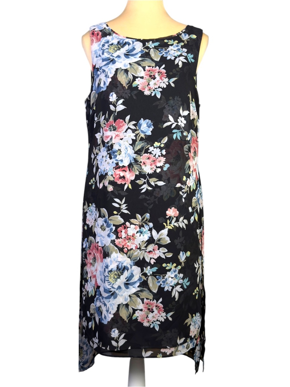 White House Black Market Floral Midi Dress Sheer Overlay Black M